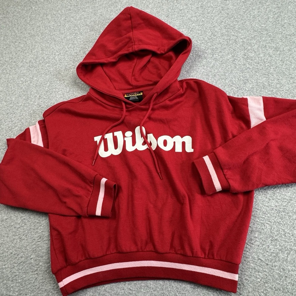 Forever 21 Wilson Pullover Cropped Hoodie Sweatshirt Womens Medium Red White